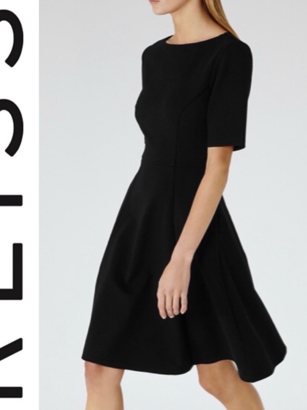 Reiss Black Midi Fit-and-Flare Dress size four ** excellent condition**